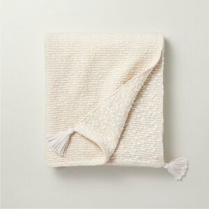 Hearth & Hand Magnolia Textured Knit Throw Blanket with Tassels Cream